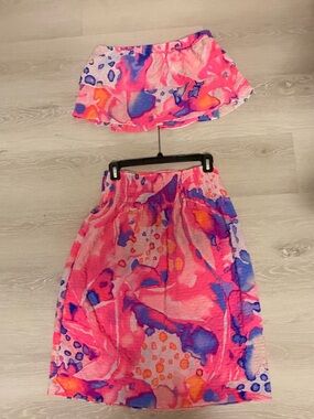Lilly Pulitzer Strapless Midi Dress in Pink and Purple Floral- berk set

NWOT